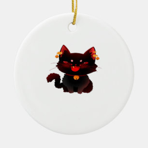 Süße gruselige schwarze Katze mit Glocken Classic  Keramik Ornament