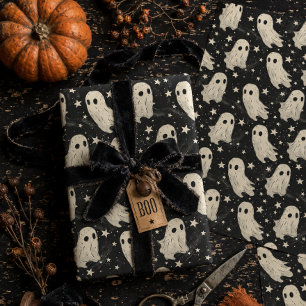 Süße gruselige Vintage-Geister Schwarz-Weiß-Hallow Geschenkpapier