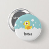Süße Gummiente im Schaumbad Kinder Namensbutton Button (Vorne & Hinten)