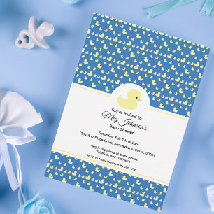 Süße Gummiente Moderne Blaue Babyparty Einladung