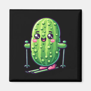 Süße Gurke auf Skiern Kawaii Skifahren Berg Stimmu Magnet