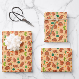 Süße Gürteltiere Wüstenkaktusmuster Geschenkpapier Set