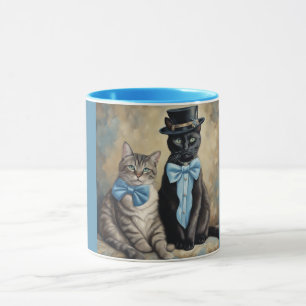 Süße, gut angezogene graue Tabby- und schwarze Kat Tasse