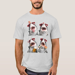Süße Haie mit Herz-Sonnenbrillen Lustiges Valentin T-Shirt