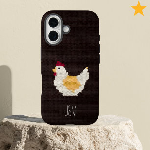 Süße Häkel-Huhn-Individuelle Initialen Monogramm iPhone 16 Hülle
