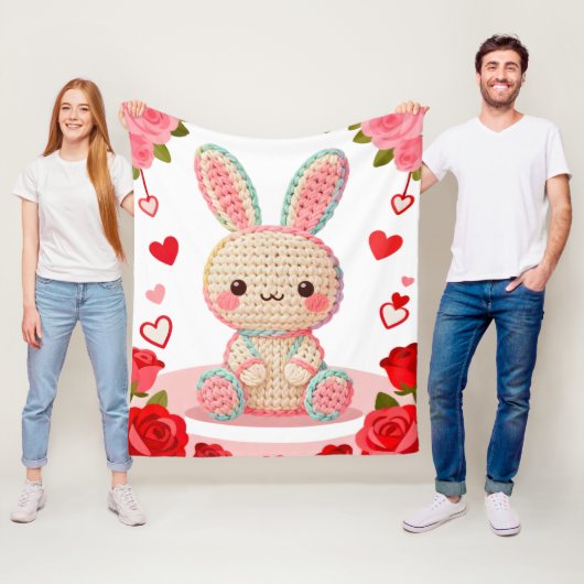 Süße Häkelhase & Rosen Fleecedecke (Beispiel)