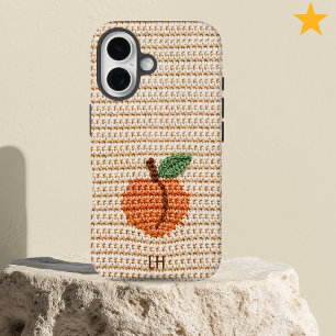 Süße Häkelpfirsich-Fruchtgarn mit individuellem Na iPhone 16 Hülle