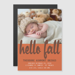 Süße Hallo Herbst Baby Geburt Foto Magneteinladung