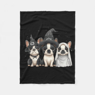 Süße Halloween Boston Terrier Hunde Hexenhut Geist Fleecedecke
