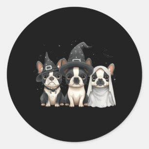 Süße Halloween Boston Terrier Hunde Hexenhut Geist Runder Aufkleber