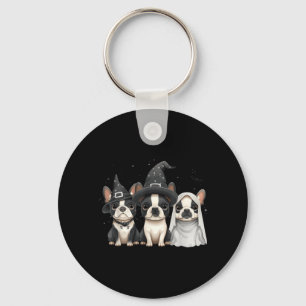 Süße Halloween Boston Terrier Hunde Hexenhut Geist Schlüsselanhänger