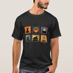 Süße Halloween-Briefmarke, Geist-Kürbis-Katzen-Sch T-Shirt