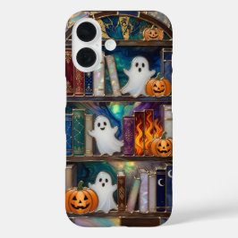 Süße Halloween Bücherregal Handyhülle Geist Kürbis iPhone 16 Hülle