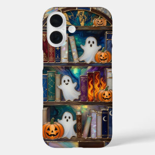 Süße Halloween Bücherregal Handyhülle Geist Kürbis iPhone 16 Hülle