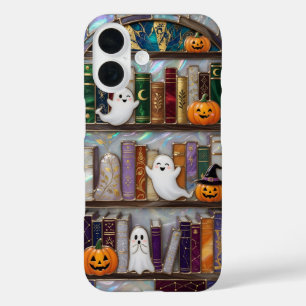 Süße Halloween Bücherregal Handyhülle Geist Kürbis iPhone 16 Hülle