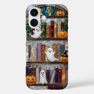 Süße Halloween Bücherregal Handyhülle Geist Kürbis iPhone 16 Hülle