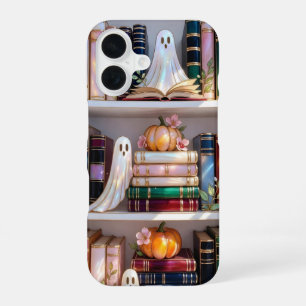 Süße Halloween Bücherregal Handyhülle Geist Kürbis iPhone 16 Hülle