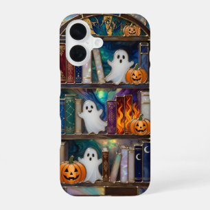 Süße Halloween Bücherregal Handyhülle Geist Kürbis iPhone 16 Hülle