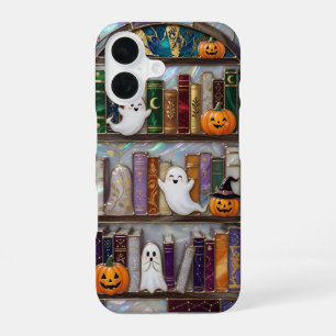 Süße Halloween Bücherregal Handyhülle Geist Kürbis iPhone 16 Hülle