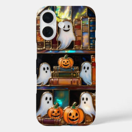 Süße Halloween Bücherregal Handyhülle Kürbis Geist iPhone 16 Hülle
