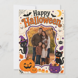 Süße Halloween-Familien-Fotokarte | Frohes Hallowe Einladung