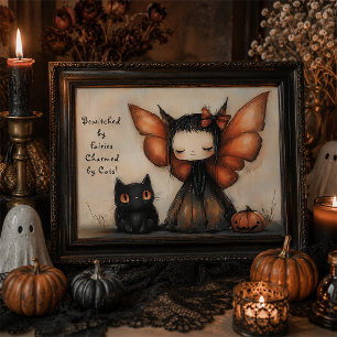 Süße Halloween-Fee Katzen Wandkunst Poster