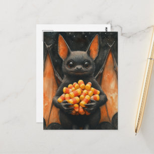 Süße Halloween-Fledermaus-Katze mit Süßigkeiten Postkarte