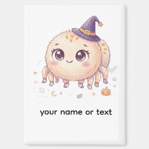Süße Halloween-Fluff-Spinne mit Hexenhut Farbe Magnet