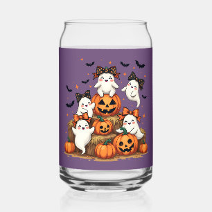 Süße Halloween-Geister in Coquette-Schleifen und K Dosenglas