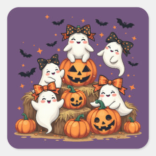 Süße Halloween-Geister mit Coquette-Schleifen und  Quadratischer Aufkleber
