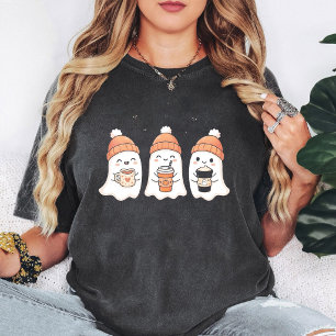 Süße Halloween-Geister mit Herbstgetränken und Fle T-Shirt
