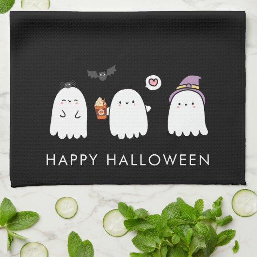 Süße Halloween-Geister Schwarz Geschirrtuch (Gefaltet)