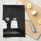 Süße Halloween-Geister Schwarz Geschirrtuch (Viertel Falte)