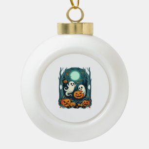 Süße Halloween-Geister und Jack O Lantern Wald (2 Keramik Kugel-Ornament