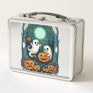 Süße Halloween-Geister und Jack O Lantern Wald (2 Metall Brotdose
