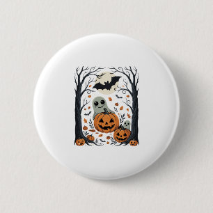 Süße Halloween-Geister und Jack-O-Lantern-Wald Button