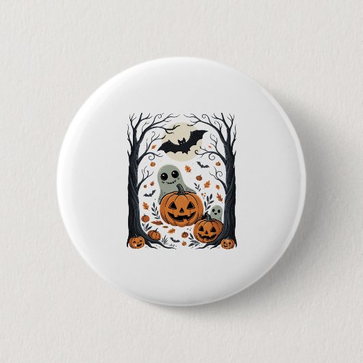 Süße Halloween-Geister und Jack-O-Lantern-Wald Button (Vorderseite)