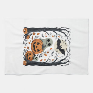 Süße Halloween-Geister und Jack-O-Lantern-Wald Geschirrtuch