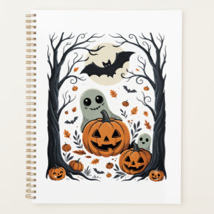Süße Halloween-Geister und Jack O Lantern Wald Planer