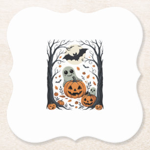 Süße Halloween-Geister und Jack O Lantern Wald Untersetzer