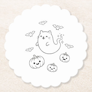 Süße Halloween-Geisterkatze Kürbisse Fledermäuse L Untersetzer