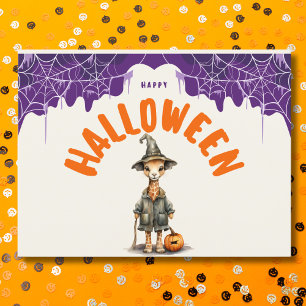 Süße Halloween-Giraffe-Zauberer Frohes Halloween Feiertagspostkarte