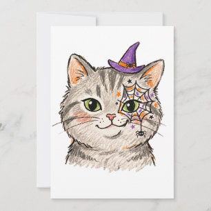Süße Halloween-Graue Tabby-Katze Spinnennetz-Gesic Save The Date