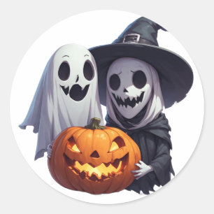 Süße Halloween-Hexe-Geisterfreunde 🧙♀️ Runder Aufkleber