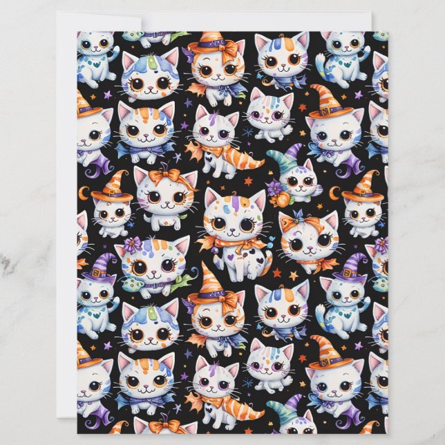 Süße Halloween-Hexen-Kätzchen-SchabLon-Papier (Vorderseite)