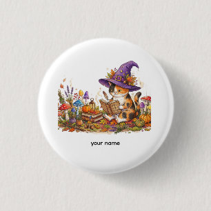 Süße Halloween-Hexenkatze Kräuterkunde Individuell Button