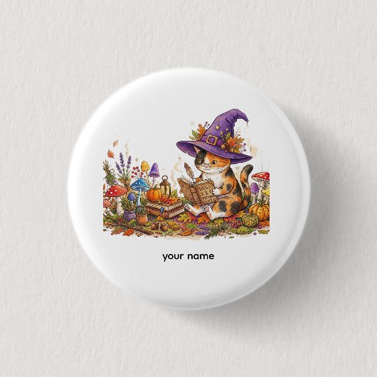 Süße Halloween-Hexenkatze Kräuterkunde Individuell Button (Vorderseite)
