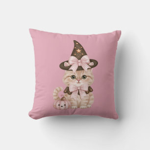 Süße Halloween-Hexenkatze rosa Kürbis Kissen