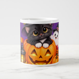 Süße Halloween-Hexenkatze und personalisierter Gei Jumbo-Tasse
