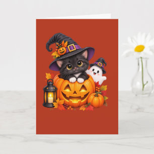 Süße Halloween-Hexenkatze und personalisierter Gei Karte